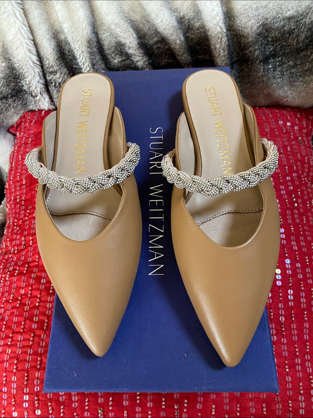 Stuart Weitzman Sparkling Crystal Braid Low Heel Mules NWT